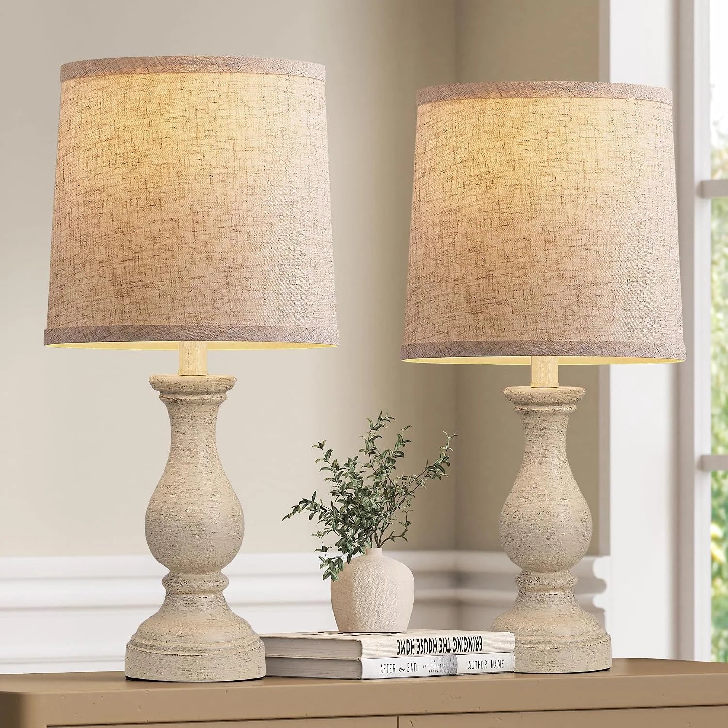Discount Farmhouse Table Lamps Set of 2, Rustic Lamp for Bedroom Living Room