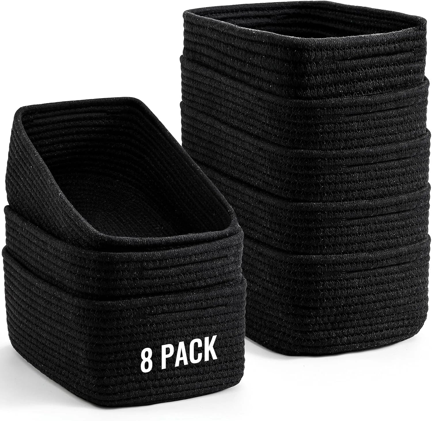 Discount Small Storage Organizing Baskets, Woven Rope Bins for Bathroom, Closet, Shelf Organizer - Image 2