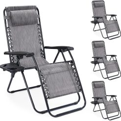 Alternative view of Discount Zero Gravity Chairs Set of 2, Lounge Chair Folding Portable Adjustable Camping Reclining Chairs with Adjustable Pollow