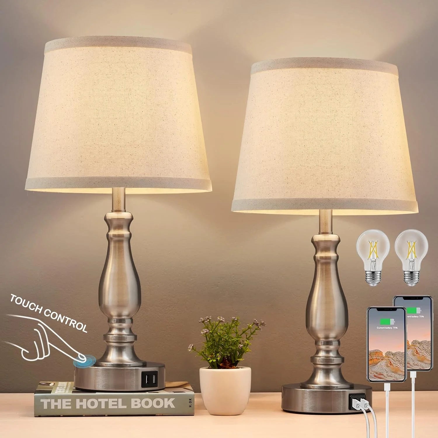 Discount Lamps for Bedroom Set of 2, Dimmable, Bulb Included - Image 3