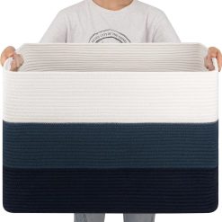 Alternative view of Discount Blanket Basket, 25”x16”x16”(108L) Rectangle Woven Storage Baskets, Cotton Rope Basket For Living Room