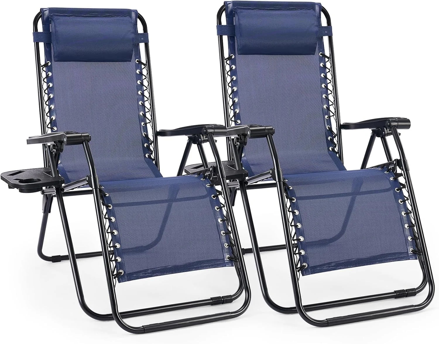 Discount Sweetcrispy Zero Gravity Chairs Set of 2, Outdoor Folding Reclining Lounge Chair with Cup Holder Tray & Adjustable Pillow - Image 8