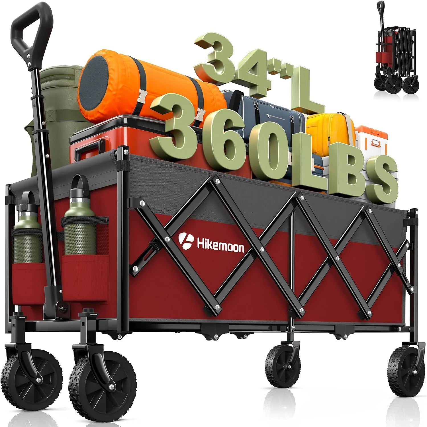 Discount 34” Extra Long Folding Portable Wagon Cart, 120L 360LBS Black, Heavy Duty - Image 8
