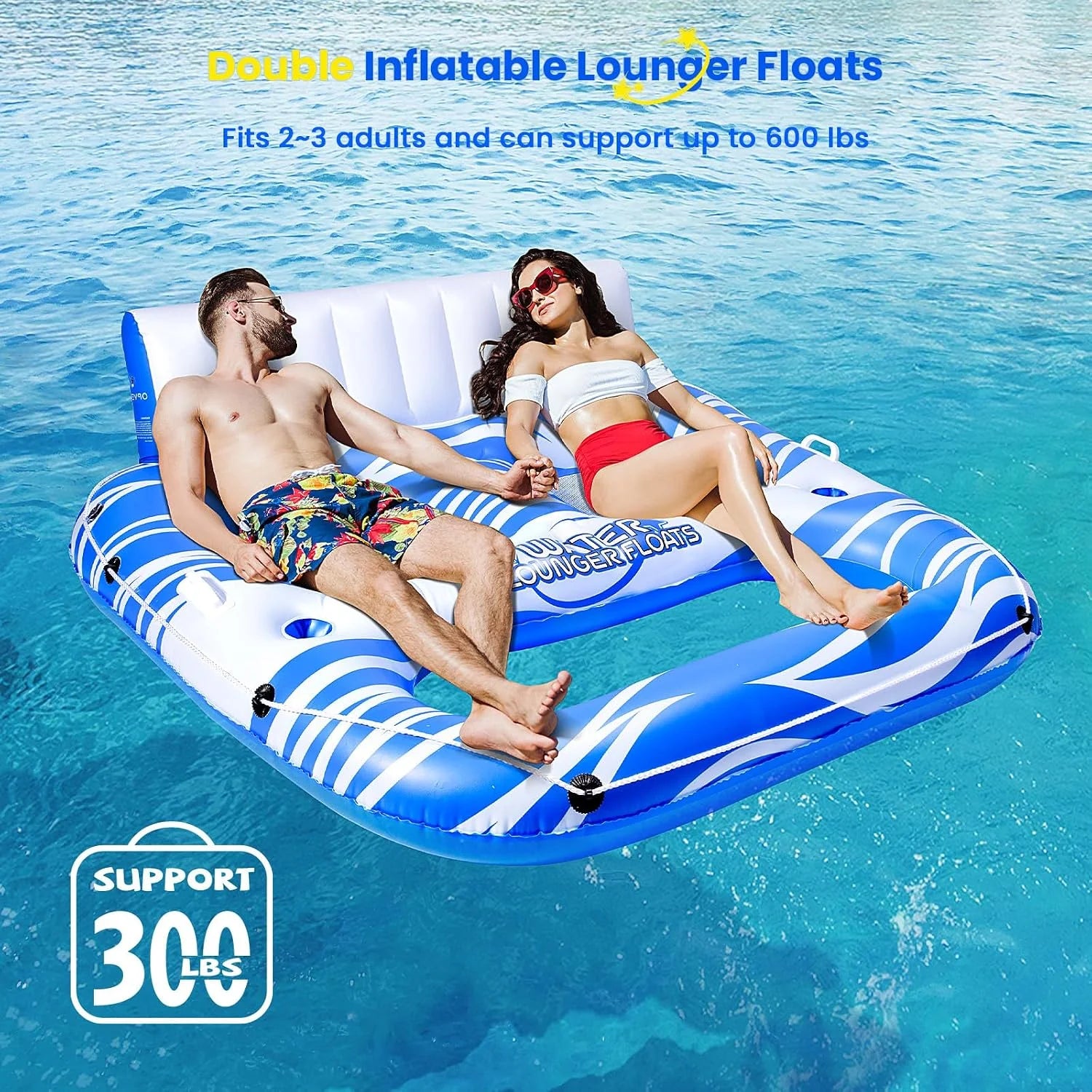 Discount Inflatable Pool Floats Adults, Large Pool Lounger Chair Floaties with Cup Holders Backrest Footrest - Image 6