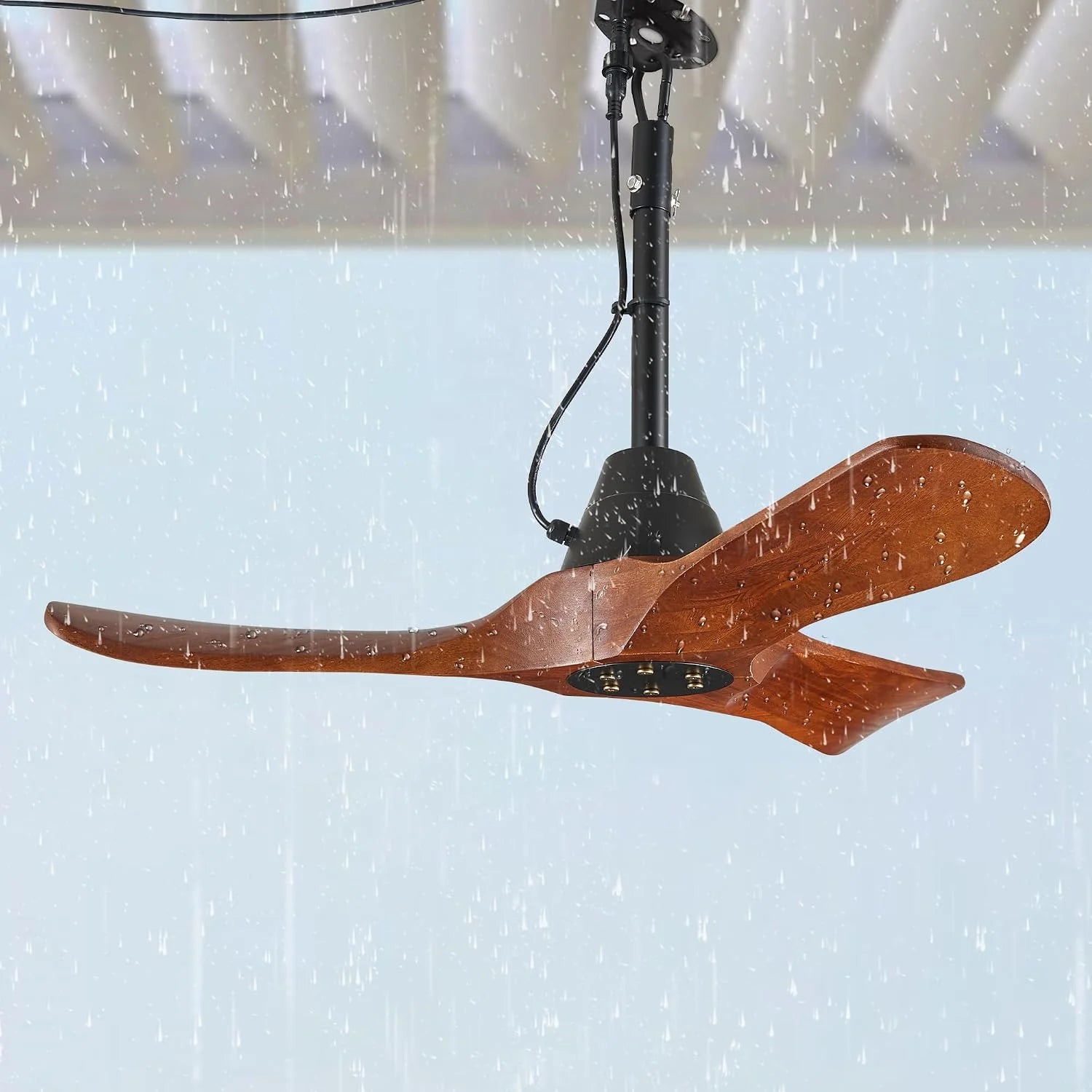 Discount 3 Blades Wood Outdoor Ceiling Fan with Light for Patios, Farmhouse Rustic Ceiling Fans with Lights - Image 5
