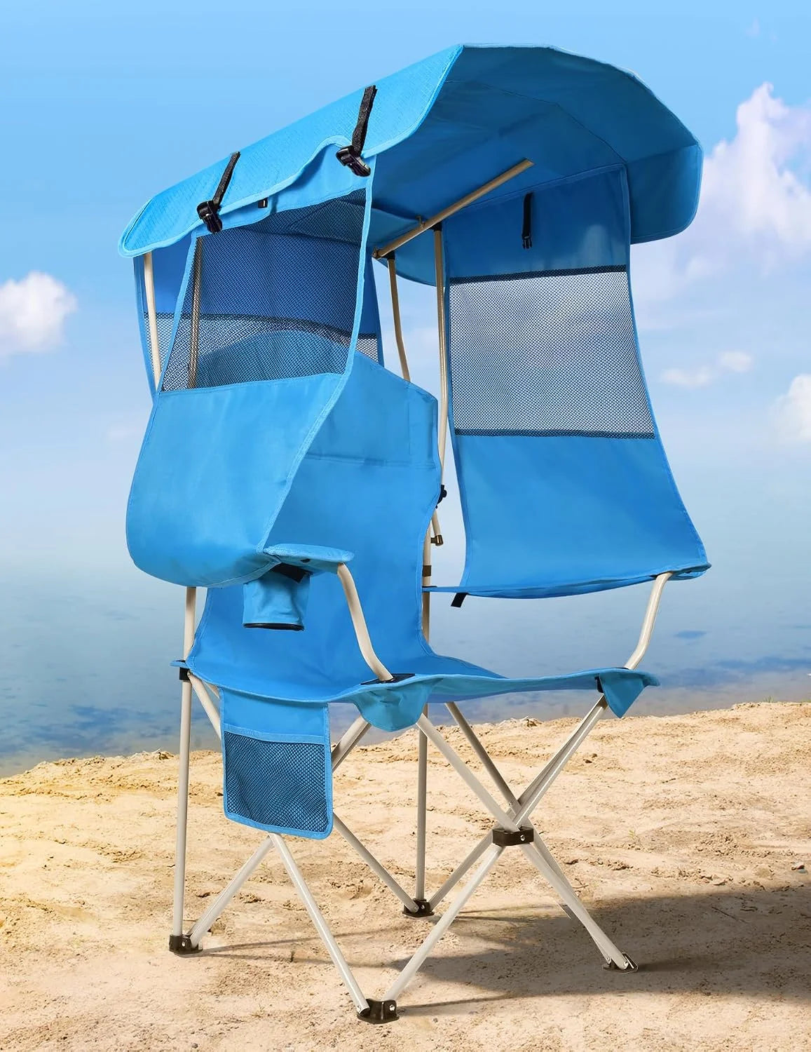Discount Docusvect Beach Chair with Canopy Shade, Folding Camping Chair with Canopy with Cup Holder, Support 330 LBS - Image 2