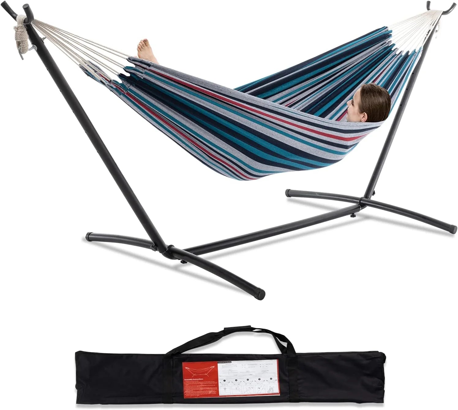 Discount Double Hammock with Stand for Outside, Heavy-Duty, Portable (Coffee) - Image 19