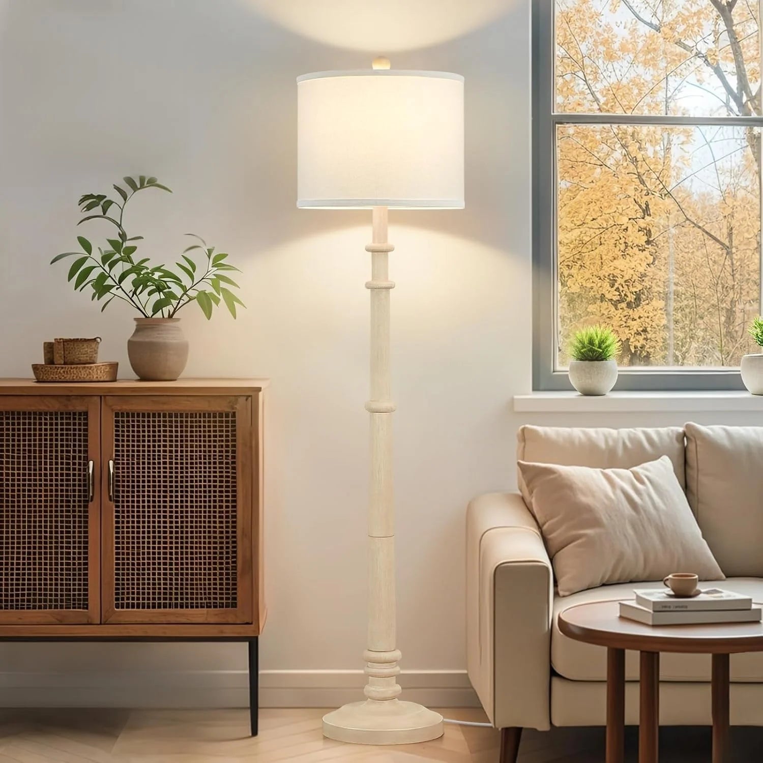 Discount Floor Lamp, Vintage Standing Lamp Reading Light with Linen Shade Retro Tall Lamp for Bedroom Office - Image 4