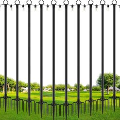 Discount 4 Pack String Light Poles, 10 Ft Metal Poles with Fork for Outdoor String Lights