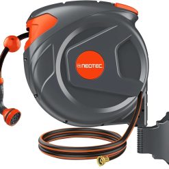 Discount 100FT Retractable Garden Hose Reel 1/2 Inch, Wall Mounted Heavy Duty Water Hose with Auto-Lock