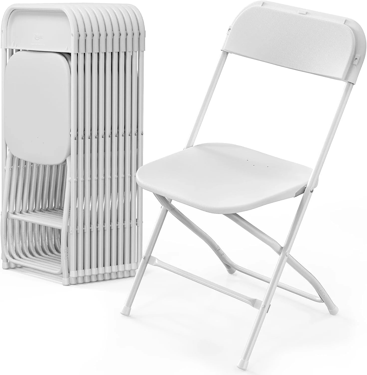 Discount 10 Pack White Plastic Folding Chair, Indoor Outdoor Portable Stackable Commercial Seat with Steel Frame 350lb. - Image 3