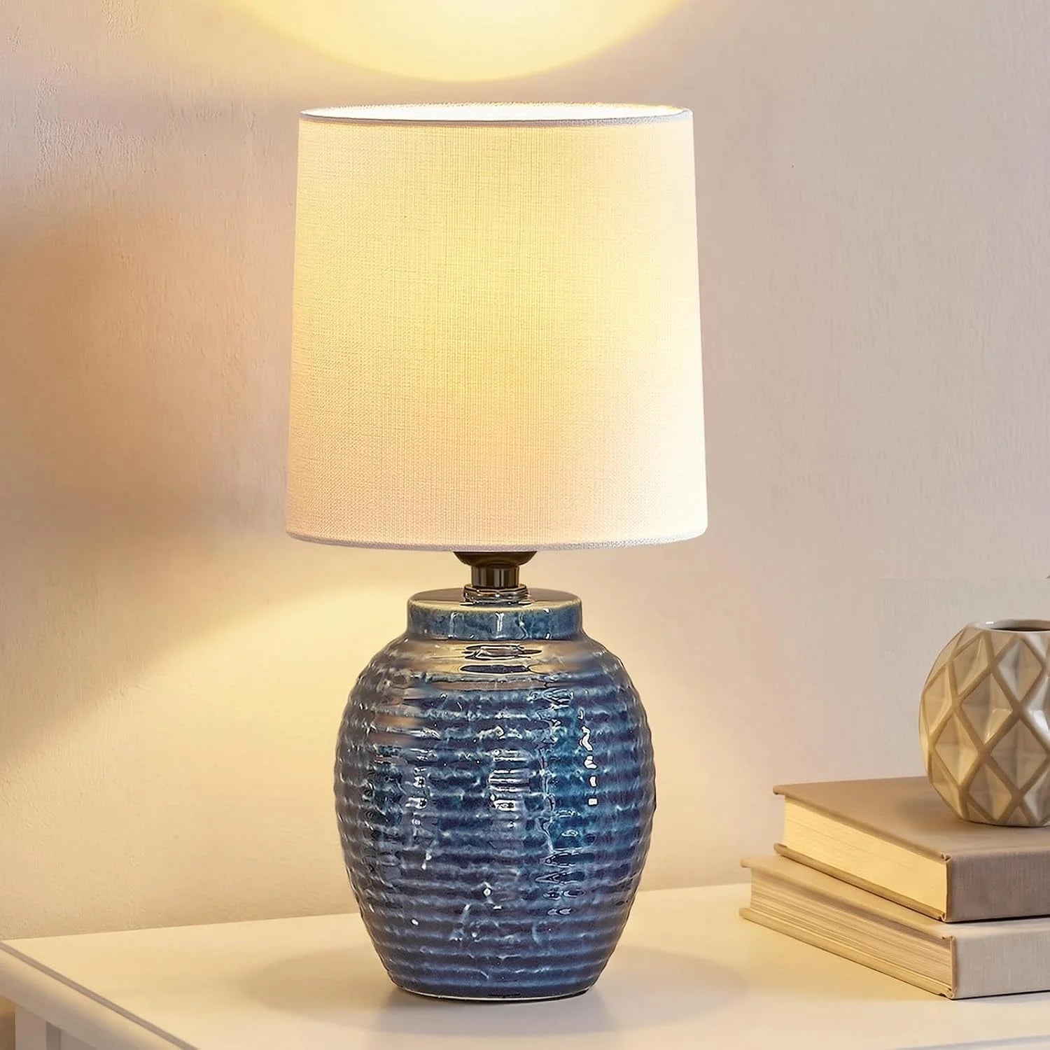 Discount EJIAXIN Table Lamps Set of 2-13.5 Small Boho Lamp, Farmhouse Rustic Ceramic Table Lamp for Bedroom - Image 4