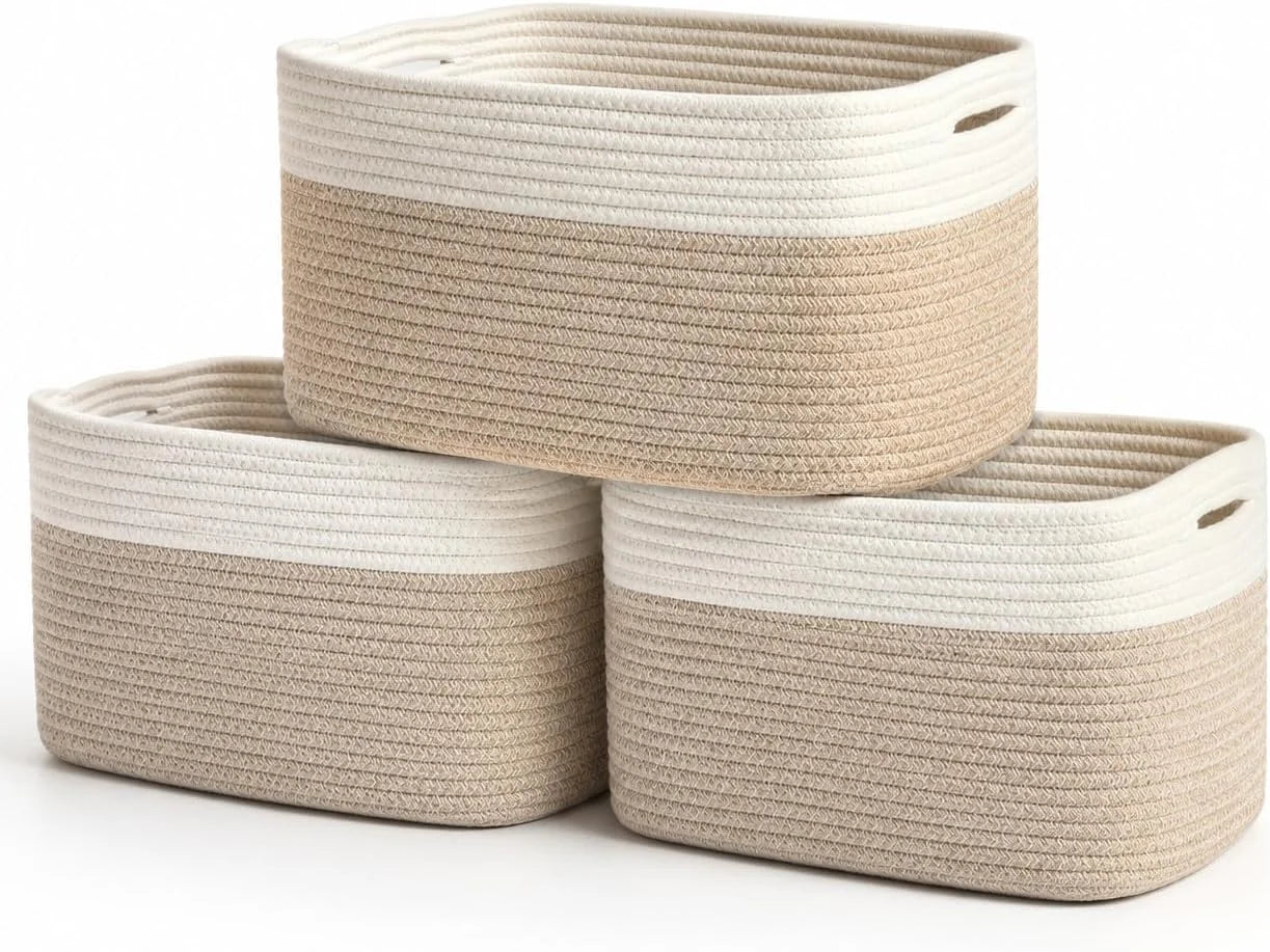 Discount OrganiHaus Cotton Rope Baskets for Shelves, Set of 3, 15x9x10, Handwoven, a toy bin and organizer for towels - Image 2