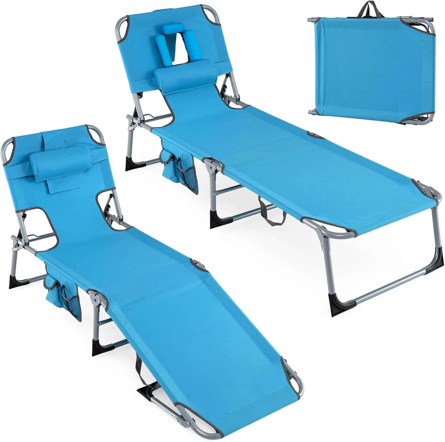 Discount Tanning Chair, Folding Adjustable Patio Lounge Chair with Face Hole, 330LBS, Lightweight Portable Beach Lounge - Image 16