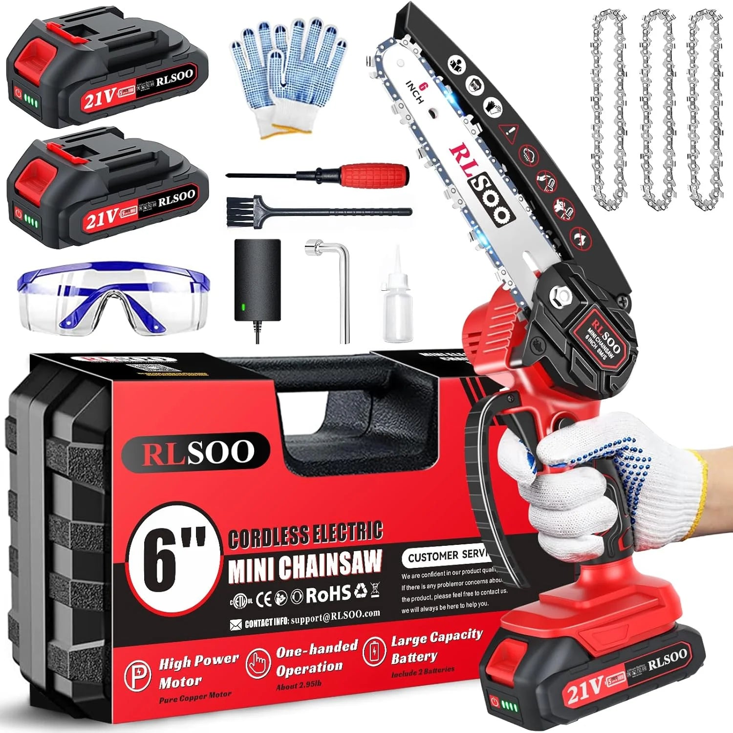 Discount RLSOO Mini Chainsaw Cordless, 6 Inch Handheld Chain Saw Battery Powered - Image 2