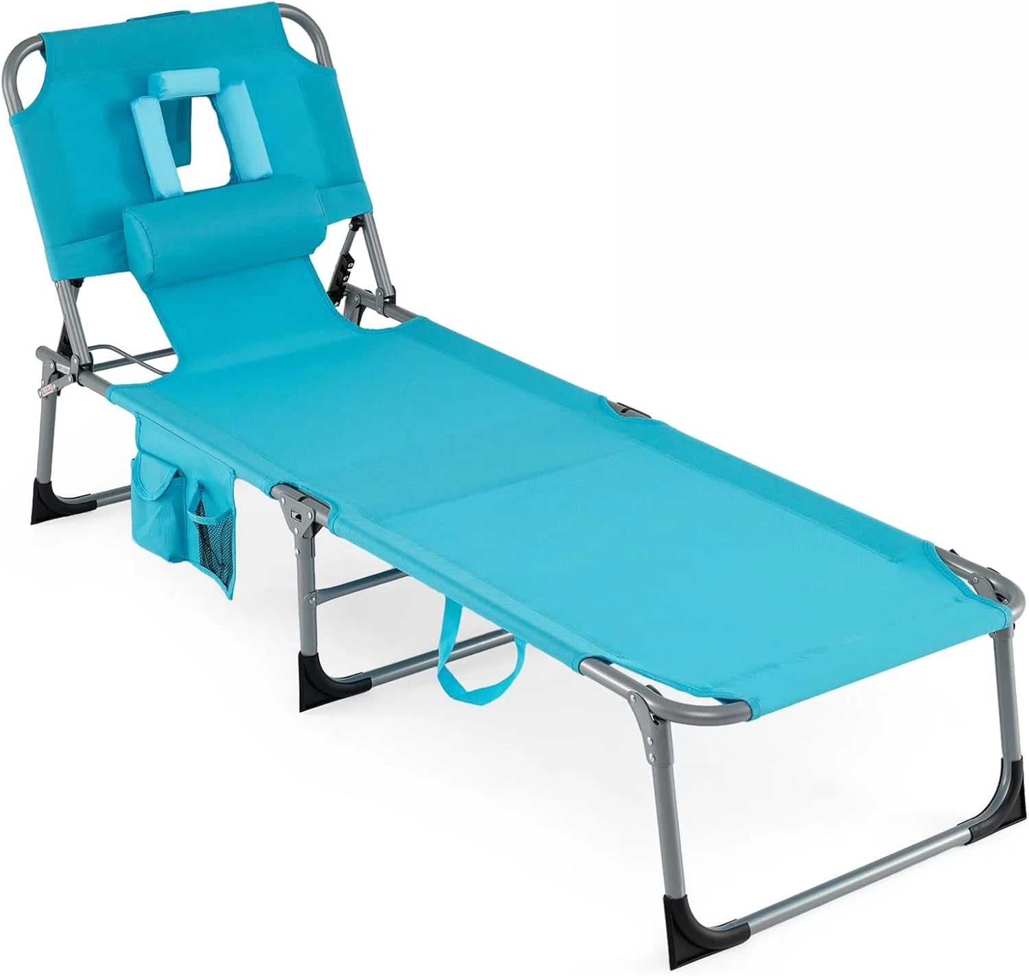 Discount Tanning Chair with Face Hole, Folding Beach Lounge Chair with 4-Position Adjustable Backrest, Camping (1 - Image 7