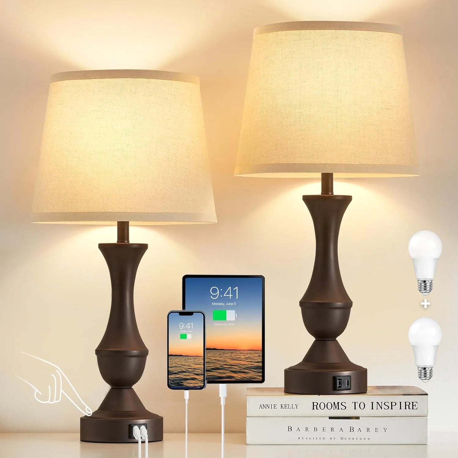 Discount Luvkczc Table Lamp Set of 2, 19 Farmhouse Vintage Bedside Lamps for Living Room & Bedroom - Image 10