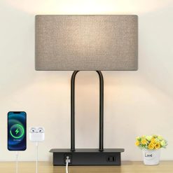 Alternative view of Discount Dimmable Touch Control Table Lamp with 2 USB Ports and AC Power Outlet Modern Bedside Nightstand Lamp Fabric