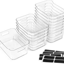 Discount Clear Plastic Storage Bins, Kitchen Cabinet Pantry Organizer Bins, Crystal-clear, Thicker