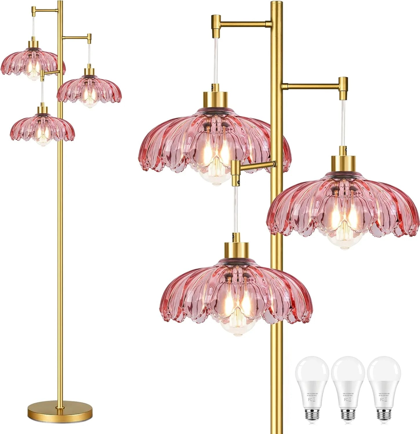 Discount ZECOXOL Vintage Floor Lamp for Living Room Bedroom-3 Light Glass Floor Lamp with Three Led Bulb - Image 13