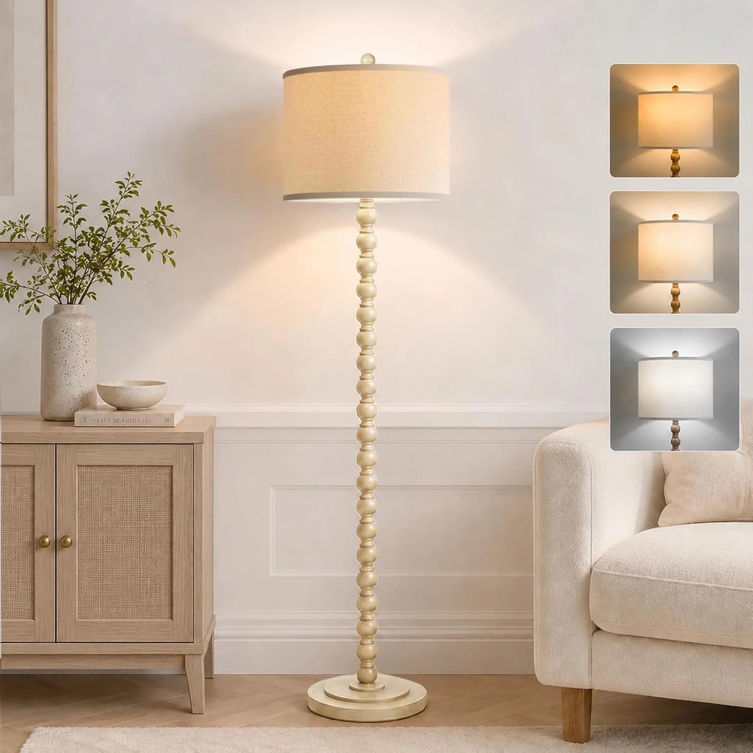 Discount Farmhouse Floor Lamp, 3-Color Temperature, Rotary Switch, Rustic Resin Tall Lamps for Living Room - Image 2