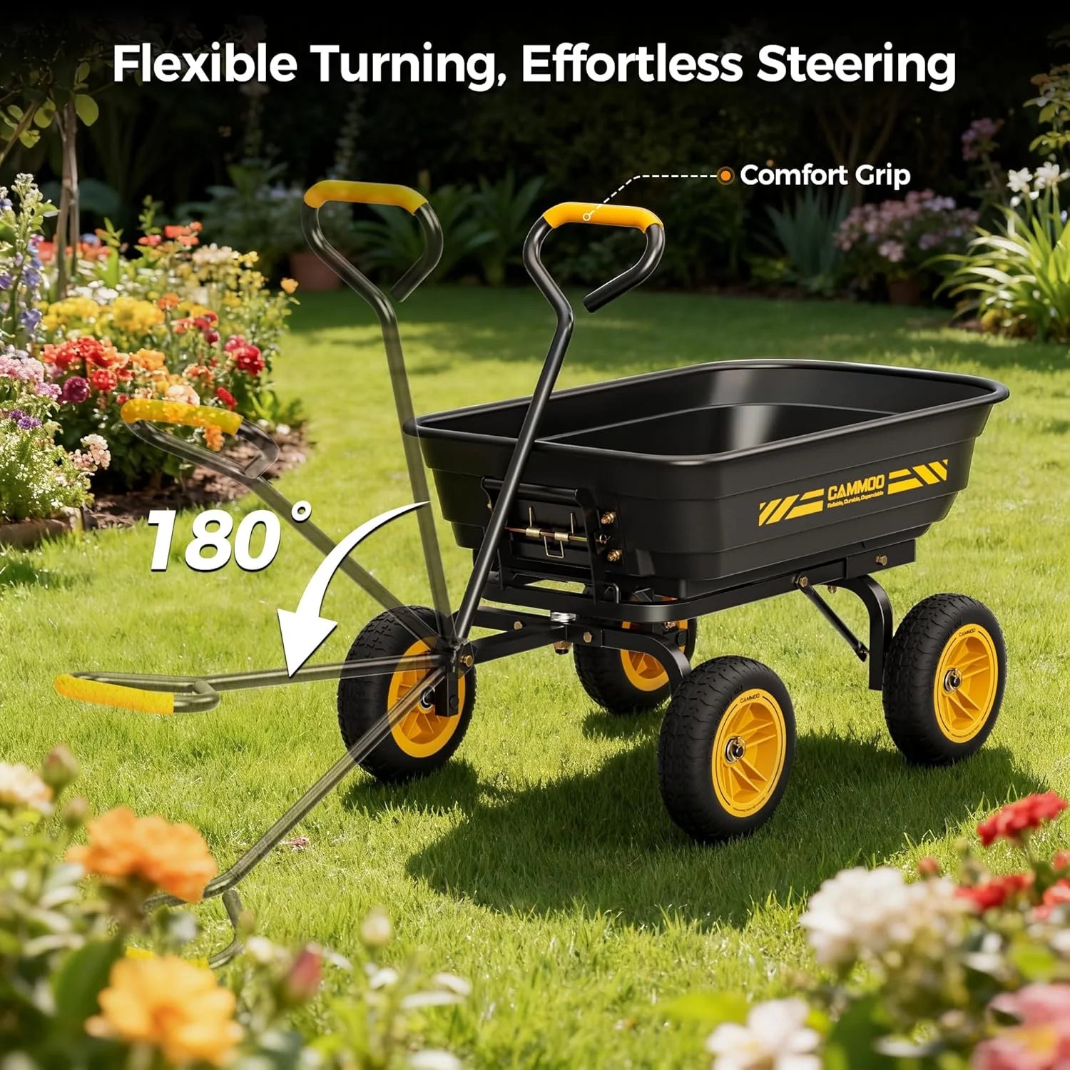 Discount 10-in NO-FLAT TIRES 600lb Heavy-Duty Garden Dump Cart 4 Cu.Ft. Utility Wagon with Quick-Release Dumping & Prime - Image 7