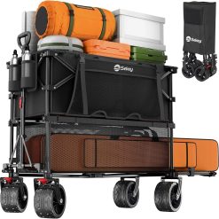 Discount Sekey 500LBS Heavy Duty Double Decker Wagon with Extender, 400L Large Capacity Collapsible Garden Cart Fits 10x10 Canopy