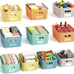 Discount Plastic Storage Baskets Bins for Home Organizing, 10 Pack, Space-Saving Storage Container with Handles