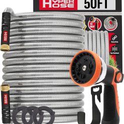 Alternative view of Discount Best 100 ft Metal Garden Hose Set, No-Kink Durable 316 Stainless Steel, 10-Way Zync Spray Nozzle & Hook
