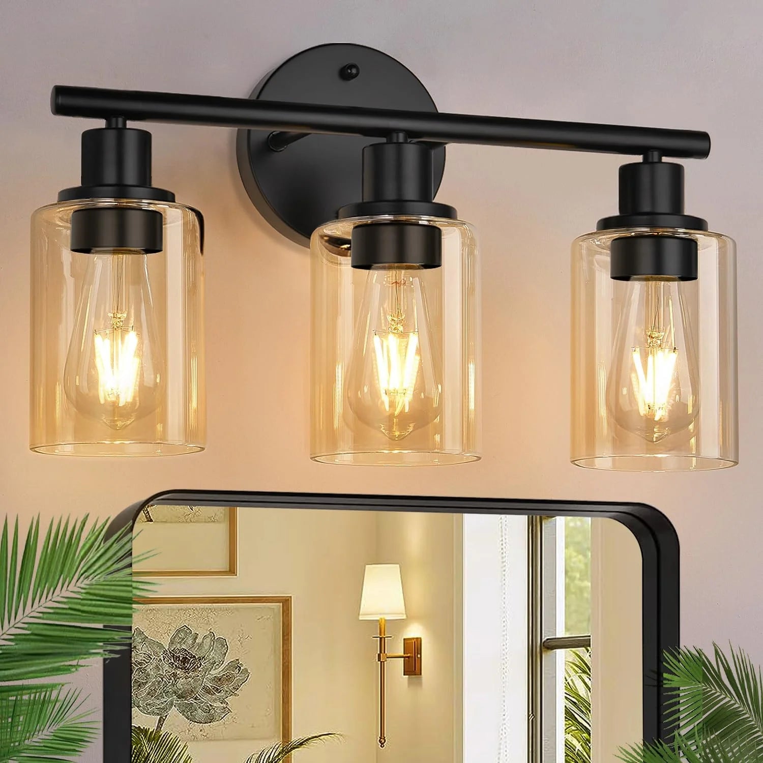 Discount Zarbitta 3-Light Bathroom Light Fixtures, 17.23 Black Modern Vanity Lights with Clear Glass Shade - Image 12