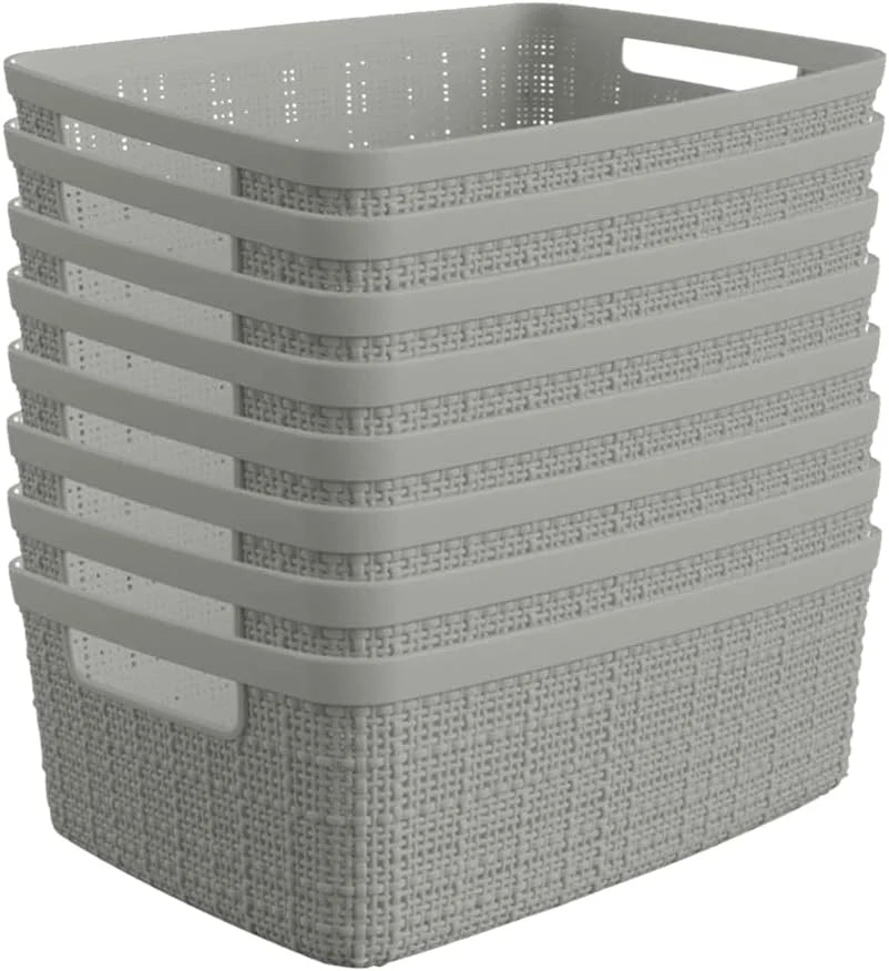 Discount Curver Set of 4 Large Cube 17L Jute Decorative Plastic Organization and Storage Baskets, Perfect Bins for Home - Image 5