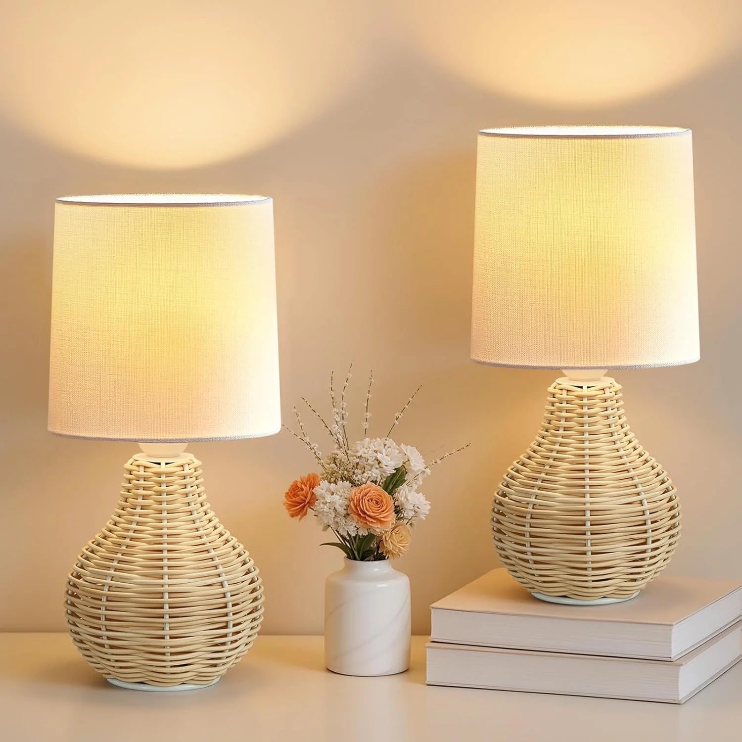 Discount EJIAXIN Table Lamps Set of 2-13.5 Small Boho Lamp, Farmhouse Rustic Ceramic Table Lamp for Bedroom - Image 5