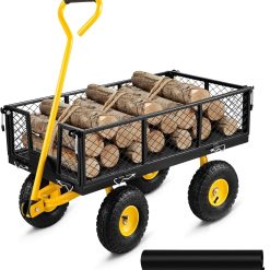 Discount VEVOR 500 LBS Steel Garden Cart with Work Seat, Heavy Duty Garden Wagon Cart on Wheels