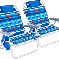 Discount Low Beach Chair 2 Pack, 5-Position Lay Flat Reclining, Backpack Portable Folding Chairs with Cooler Bag & Cup