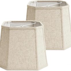 Discount Natural Linen Square Cut Corner Lamp Shades Set of 2