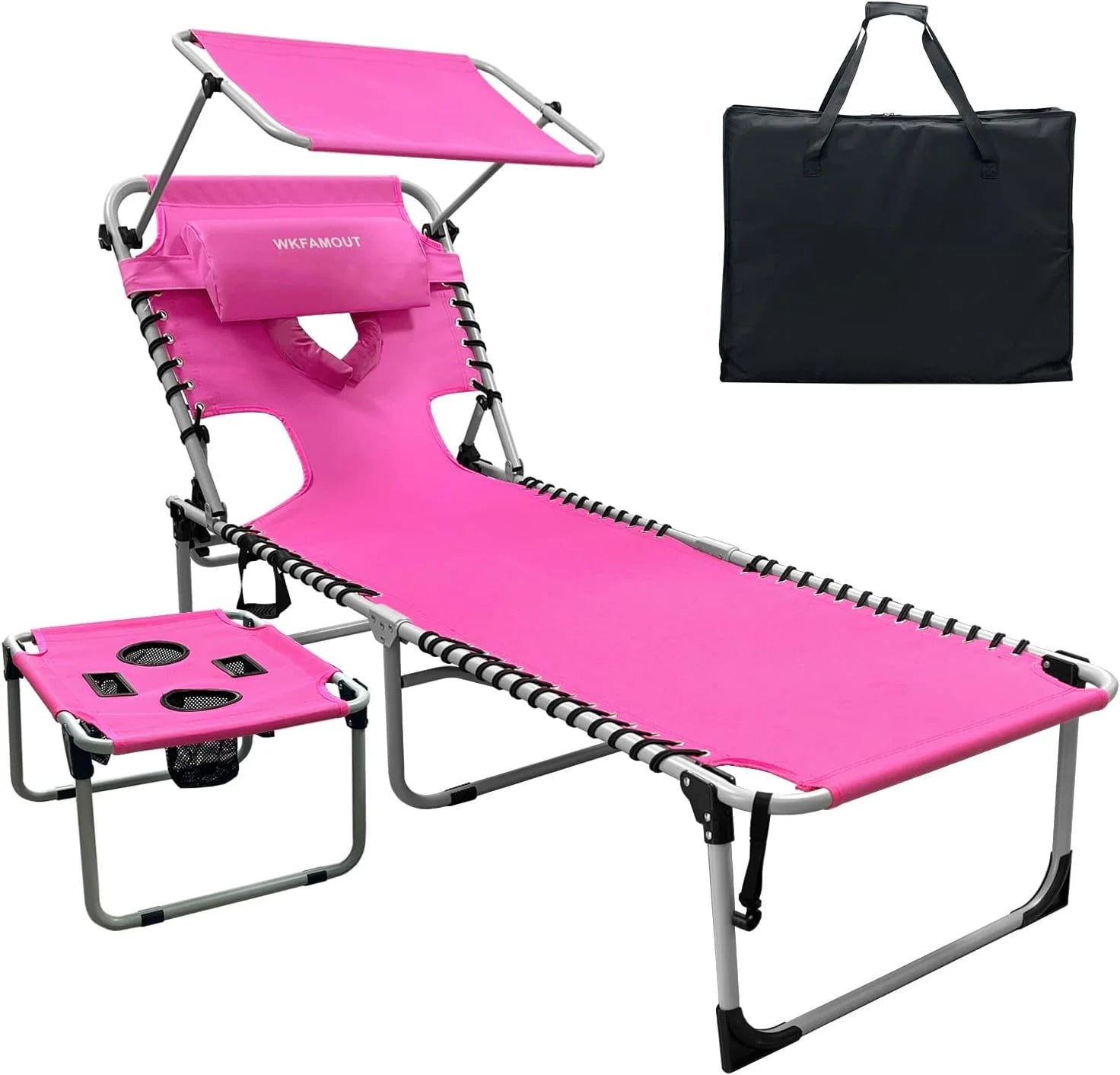 Discount Outdoor Tanning Chair with Sun Canopy Shade & Face Hole, Folding Lounge Chair with Beach Table and Carry Bag - Image 6