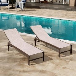 Alternative view of Discount Products Lounge Chair Outdoor Set of 2, Metal Pool Chaise Lounge Chairs, Adjustable Five-Position Tanning