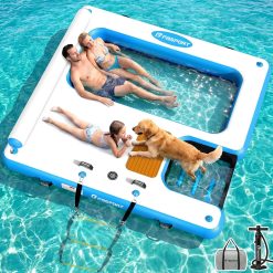 Discount Inflatable Floating Dock with Water Hammock Dog Boat Ramp for Lake, 8ft Lake Floats for Adults Inflatable Island