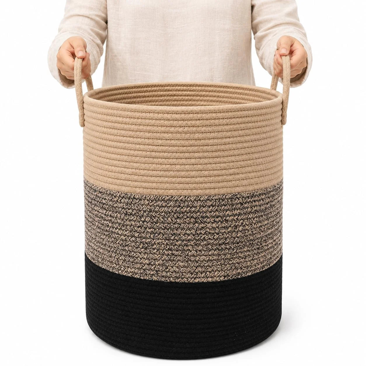 Discount OrganiHaus Round Toy Basket & Blanket Basket, Cotton Rope 20×13, Full Honey, Round Cotton Rope Basket, 20×13 - Image 25