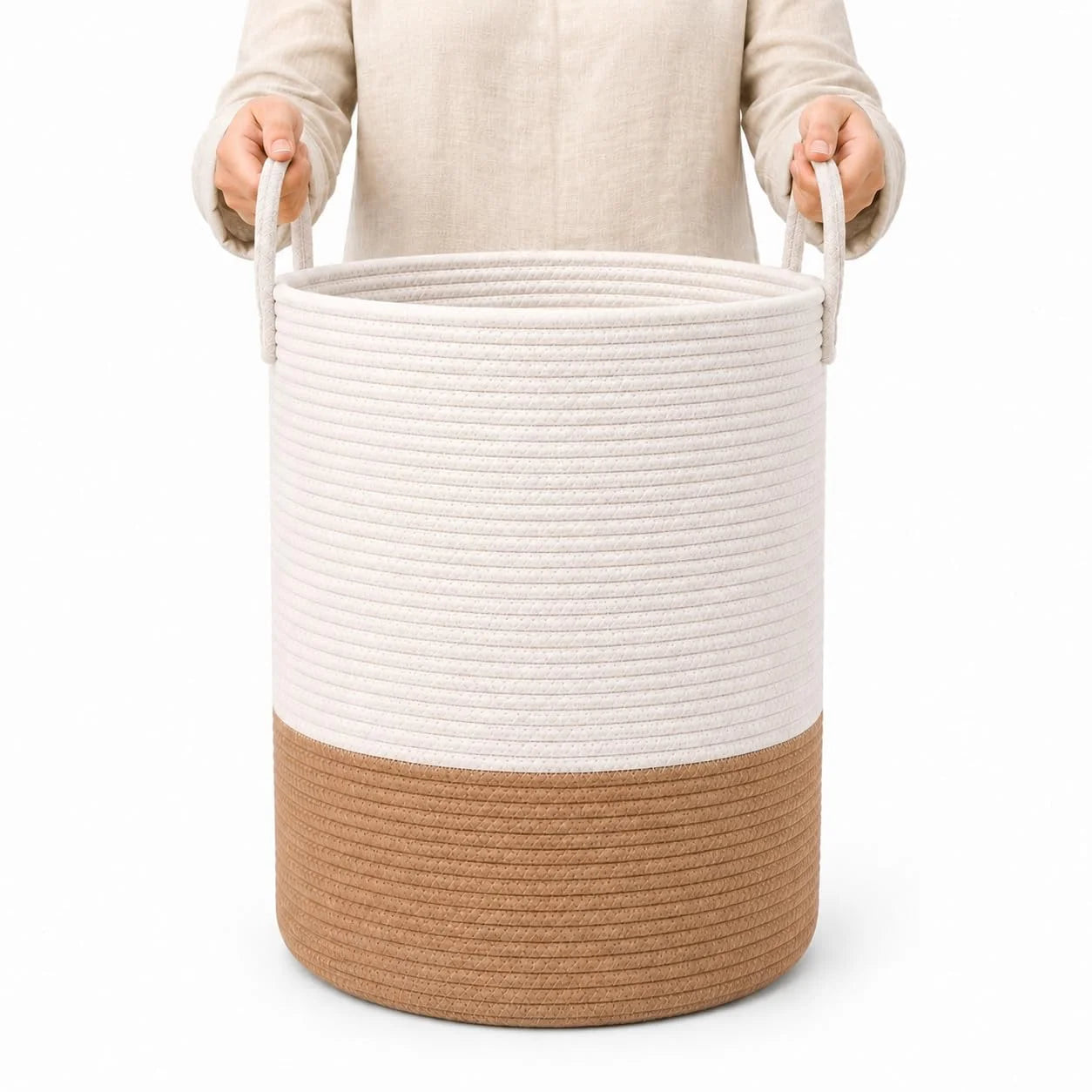 Discount OrganiHaus Round Toy Basket & Blanket Basket, Cotton Rope 20×13, Full Honey, Round Cotton Rope Basket, 20×13 - Image 26