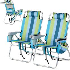 Discount Tall Beach Chair 2 Pack Lightweight, Backpack Beach Chair for Adults with 5-Position, Lightweight Folding Beach