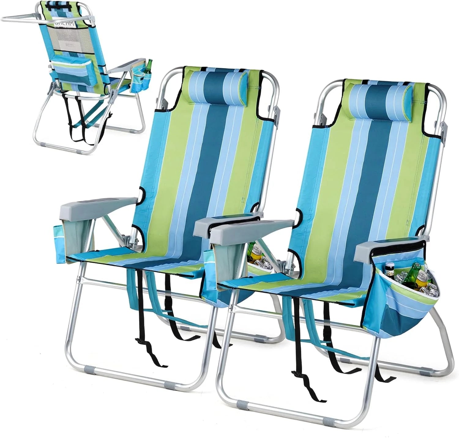 Discount Tall Beach Chair 2 Pack Lightweight, Backpack Beach Chair for Adults with 5-Position, Lightweight Folding Beach