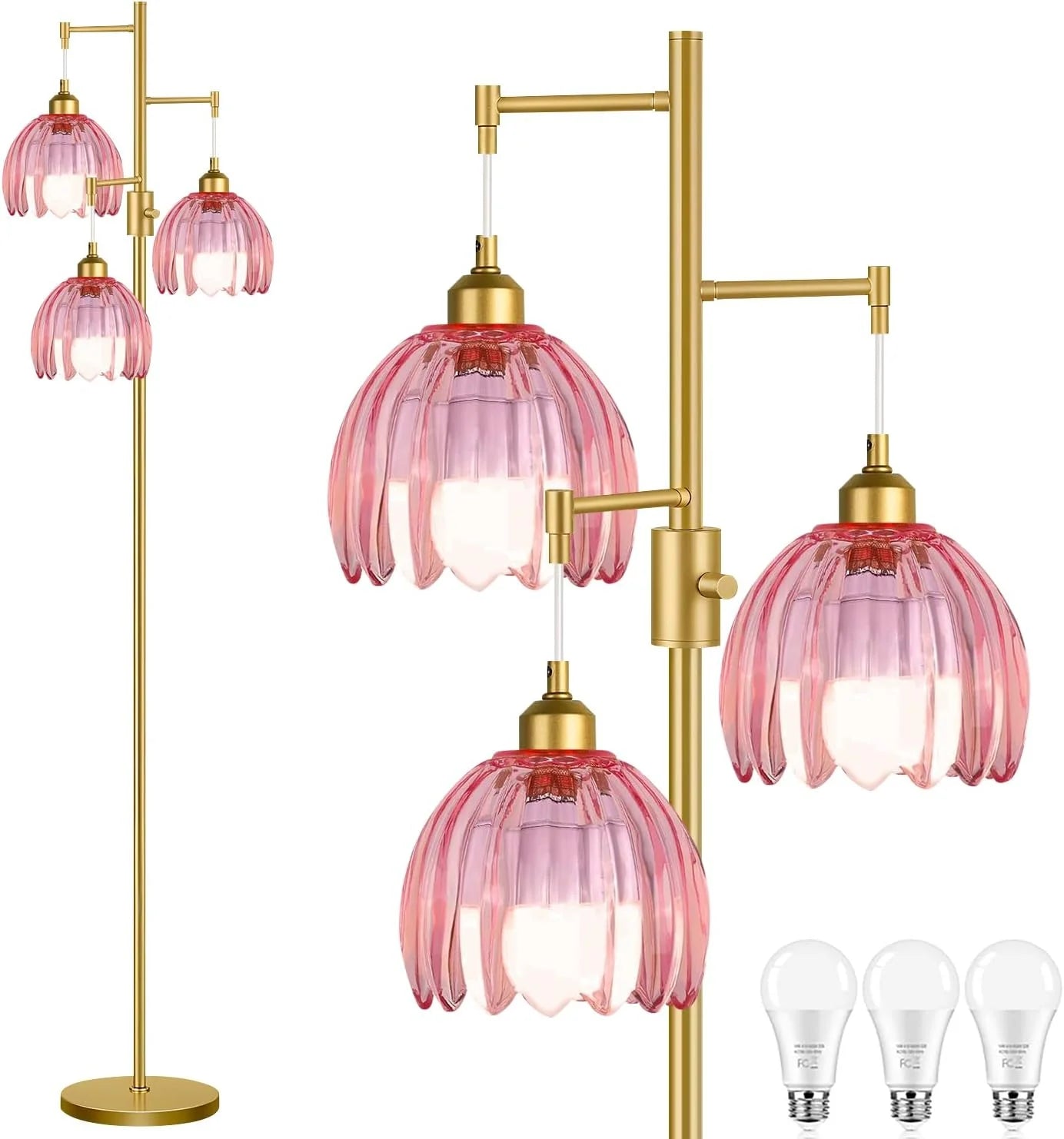 Discount ZECOXOL Vintage Floor Lamp for Living Room Bedroom-3 Light Glass Floor Lamp with Three Led Bulb - Image 9