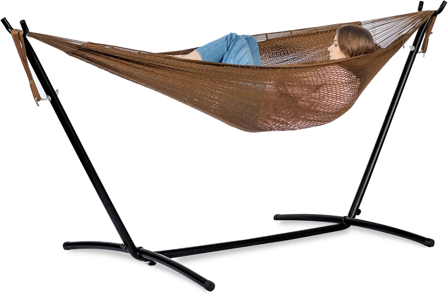 Discount Double Hammock with Stand for Outside, Heavy-Duty, Portable (Coffee) - Image 2
