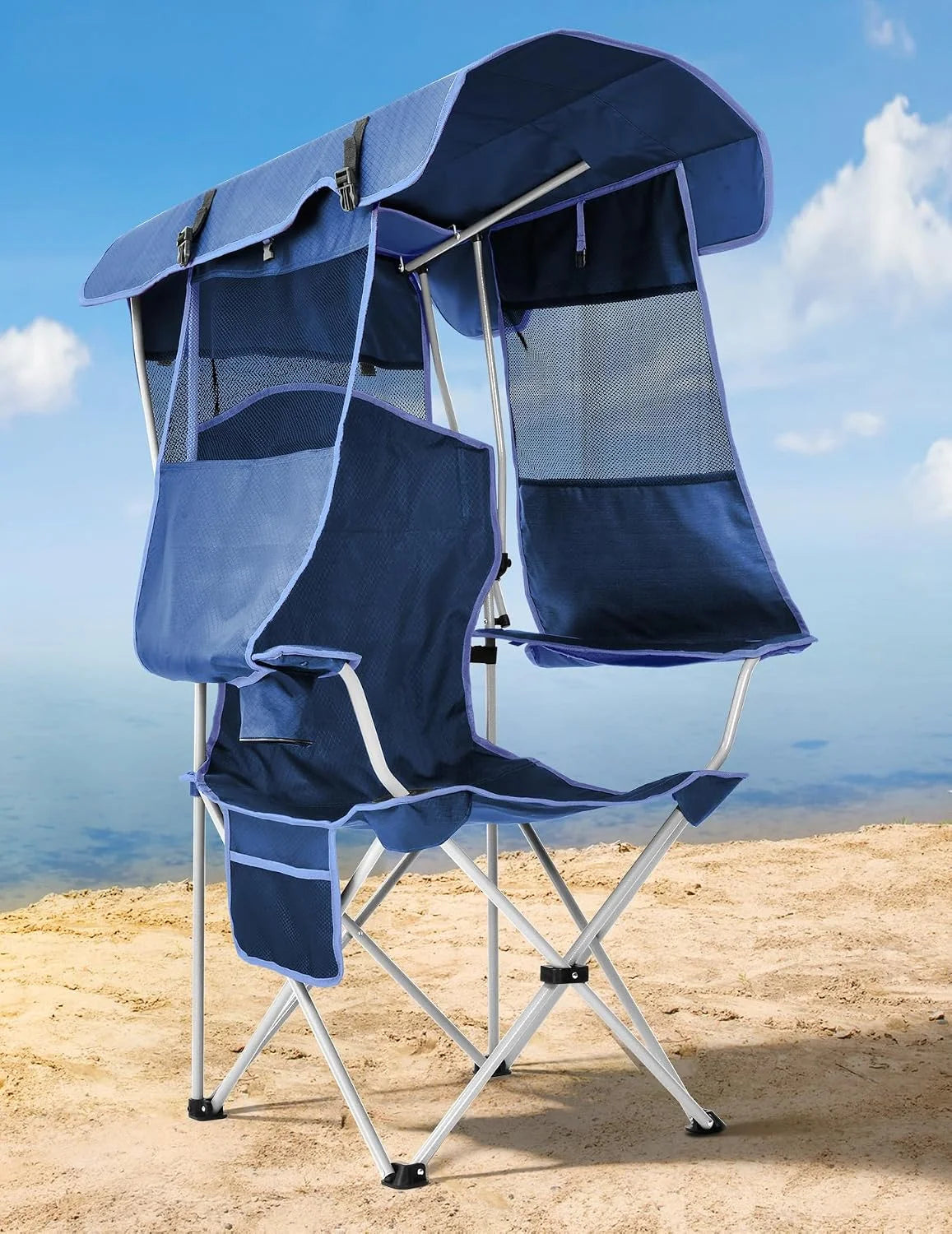 Discount Docusvect Beach Chair with Canopy Shade, Folding Camping Chair with Canopy with Cup Holder, Support 330 LBS - Image 4