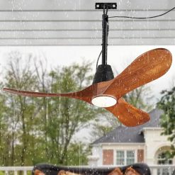 Discount 3 Blades Wood Outdoor Ceiling Fan with Light for Patios, Farmhouse Rustic Ceiling Fans with Lights
