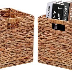 Discount Wicker Storage Basket with Handles, 11x11in, 2 Pack, Handwoven Storage Bins for Organizing Storage