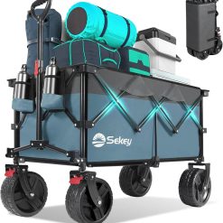 Discount Sekey 220L Wagons Carts Foldable with Big All-Terrian Beach Wheels, Collapsible Heavy DutyWagon with Cup Holders