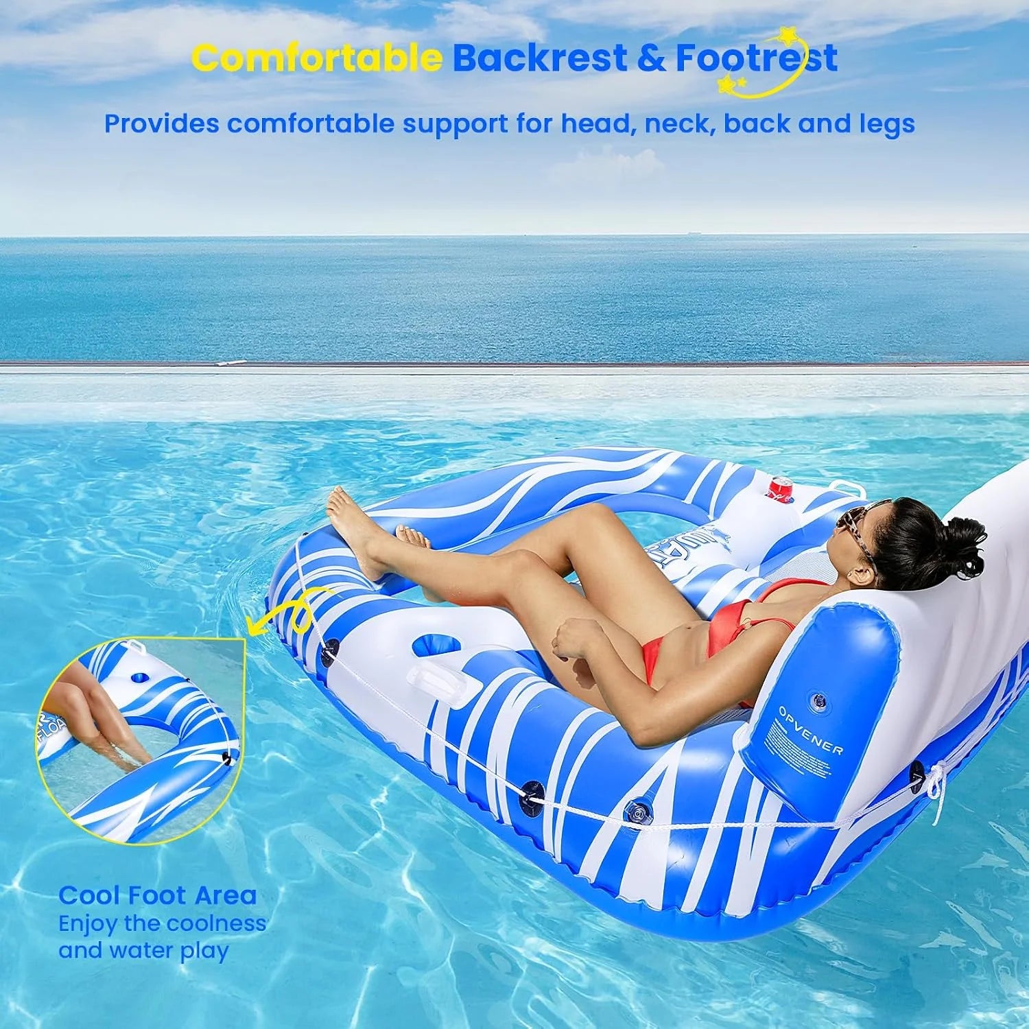 Discount Inflatable Pool Floats Adults, Large Pool Lounger Chair Floaties with Cup Holders Backrest Footrest - Image 3