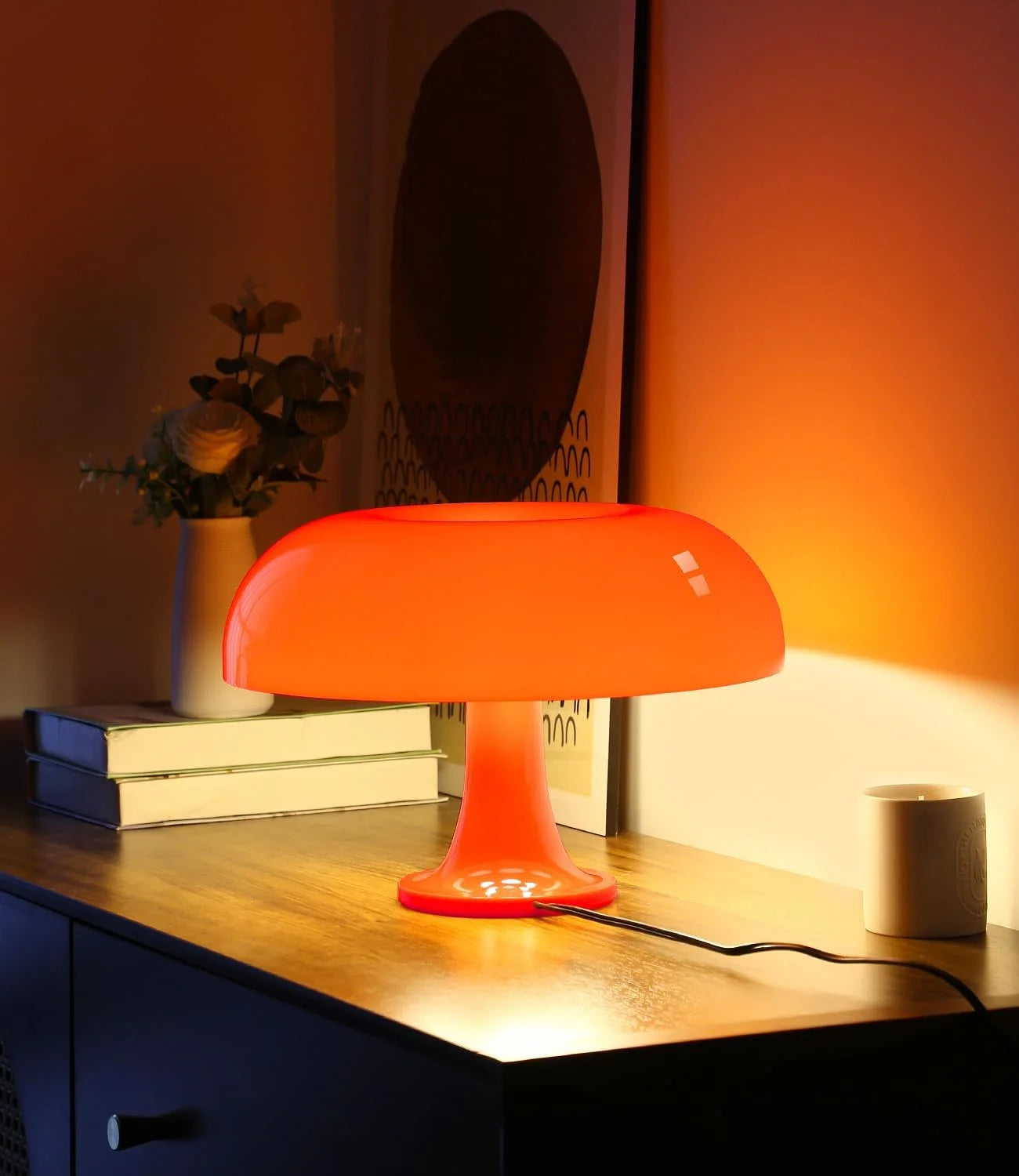 Discount Anykonio Orange Mushroom Lamp, Bulb Included, Mid Century Modern Table Lamp for Bedroom - Image 3